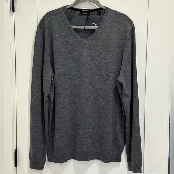 Hugo Boss Mens Merino Wool Sweater Gray XXL New Quiet Luxury Chic Classic Preppy - Picture 1 of 13